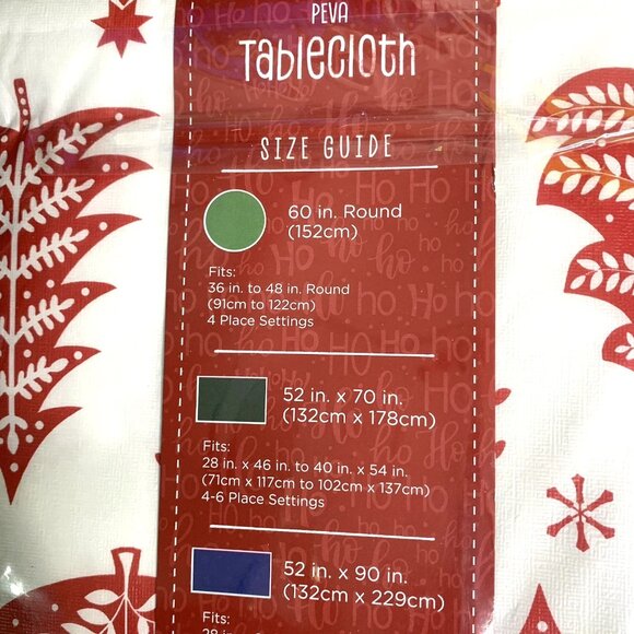 Winter Wonder Lane Christmas Tree Peva Vinyl Tablecloth 70in Round Red White - Picture 5 of 5